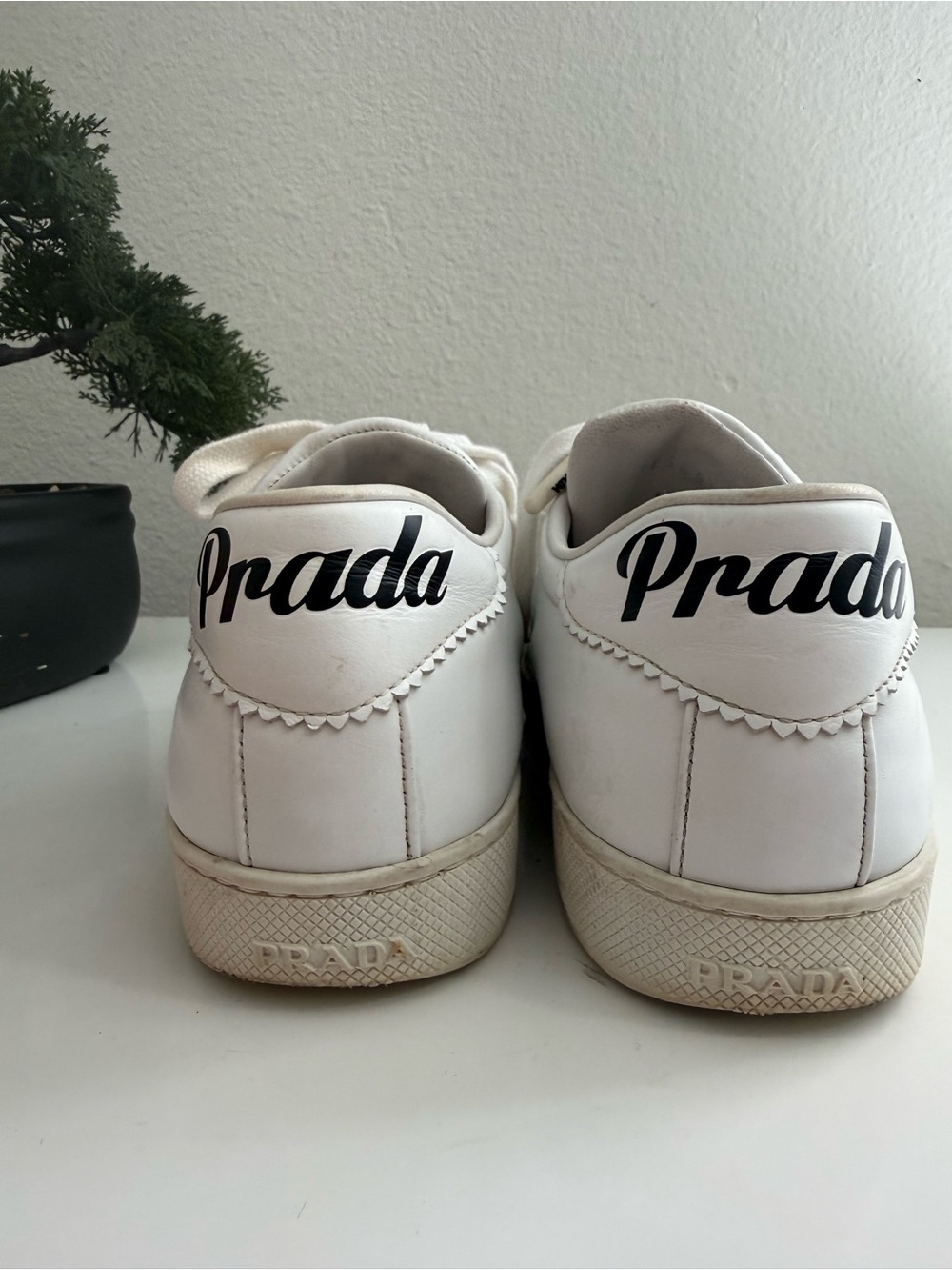 Prada women size 6.5 White Leather Platform Lace-Up Sneakers - Picture 2 of 10